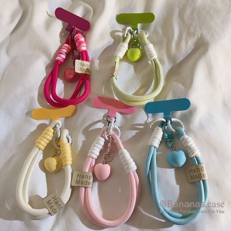 น่ารักเรียบง่ายสีหัวใจรักโทรศัพท์แหวนโทรศัพท์เชือกเส้นเล็กที่สําคัญเชือกเส้นเล็กป้องกันอุปกรณ์โทรศัพท์