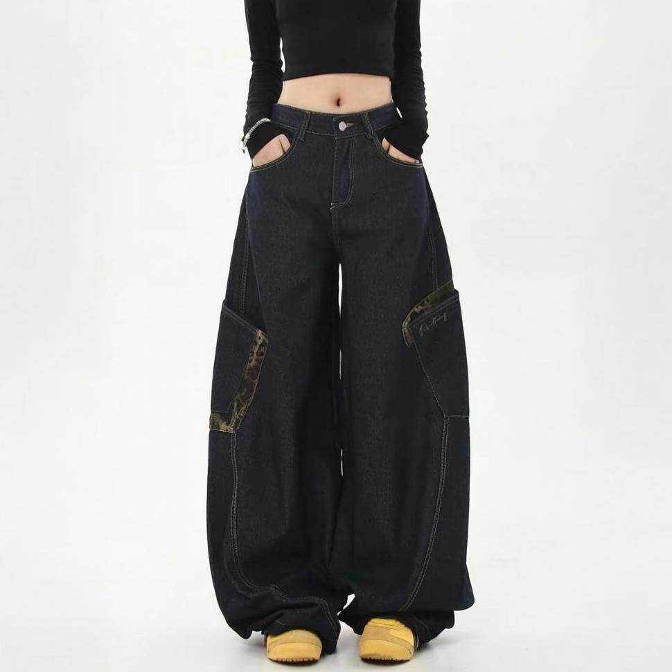 S-XL กางเกงยีนส์ย้อนยุคสไตล์อเมริกัน สำหรับผู้หญิง ทรงผอมหลวม