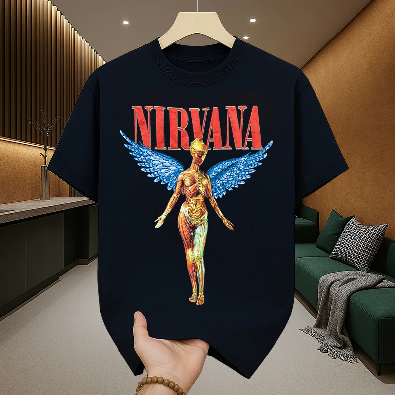 เสื้อยืดผู้ชายเท่ๆ คอกลม-แขนสั้น สกรีนลายสตรีทเท่ๆ เสื้อยืดแฟชั่นเมกาสุดฮิต เสื้อวงวินเทจ nirvana โอเวอร์ไซส์วินเทจฮิตๆ