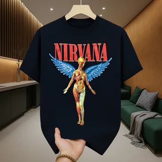 เสื้อยืดผู้ชายเท่ๆ คอกลม-แขนสั้น สกรีนลายสตรีทเท่ๆ เสื้อยืดแฟชั่นเมกาสุดฮิต เสื้อวงวินเทจ nirvana โอเวอร์ไซส์วินเทจฮิตๆ