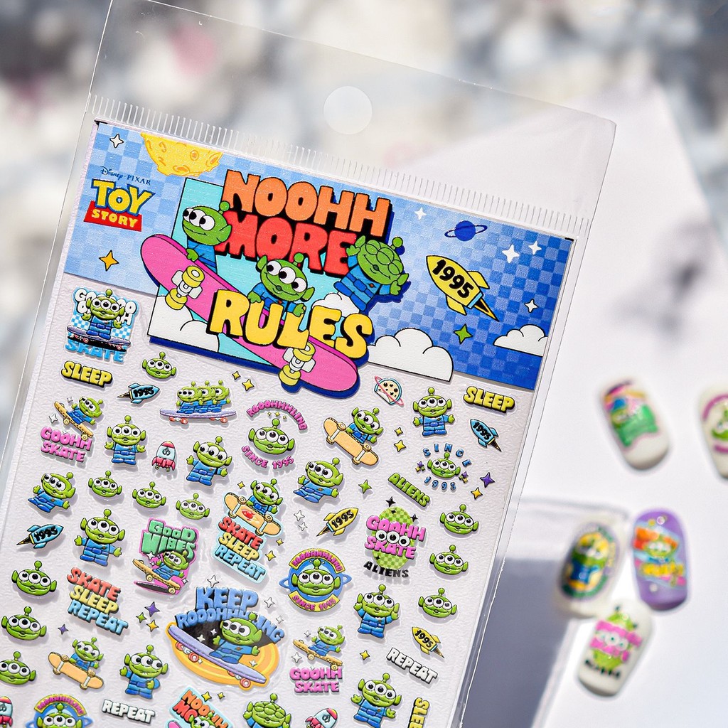 Disney & tomoni Embossed Nails Stickers ins ของแท้แบรนด์ร่วมสไตล์น่ารักสติ๊กเกอร์เครื่องเขียนสร้างสรรค์เด็กชายสามตา