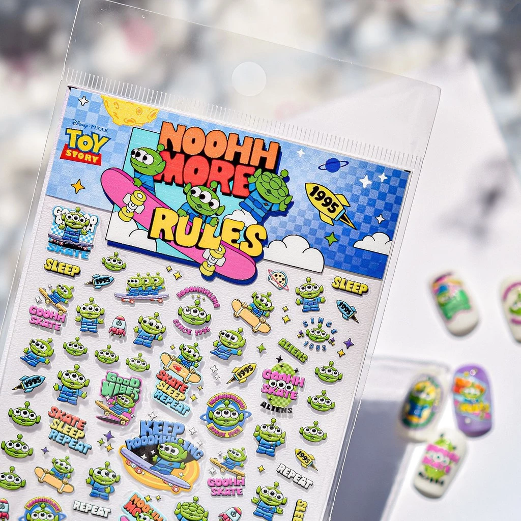Disney & tomoni Embossed Nails Stickers ins ของแท้แบรนด์ร่วมสไตล์น่ารักสติ๊กเกอร์เครื่องเขียนสร้างสรรค์เด็กชายสามตา
