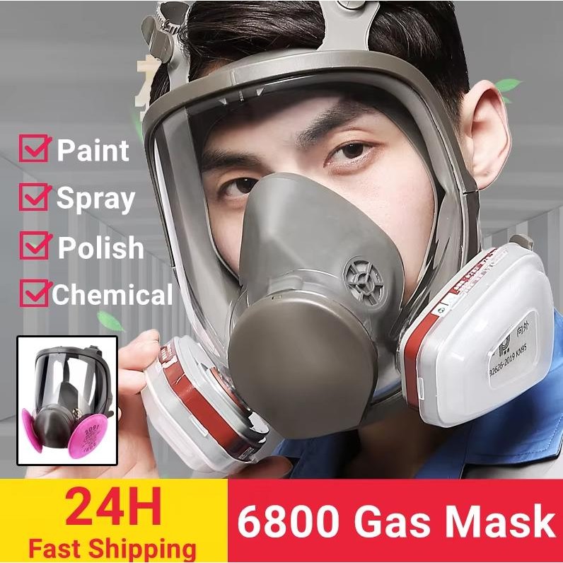 หน้ากาก 3M หน้ากากกันสารเคมี รุ่น 6200 6800 ขนาดกลาง พร้อมตลับกรอง 6001, ฟิลเตอร์ 5N11, ฝาครอบ 501ขอ