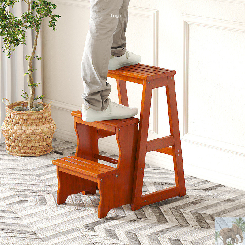 Ladder Stool Household Foldable Stool All Solid Wood Dual-use Stool Multi-functional Chair