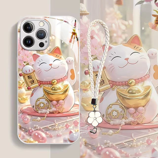 เหมาะสําหรับเคสโทรศัพท์ iPhone 11/12/13/14PLUS/15/16pro max/xr/xs max เคสแข็ง เคสกระจกระดับไฮเอนด์มีสไตล์ ดีไซน์แมวมั่งคั่งน่ารัก ป้องกันการตก กันกระแทก