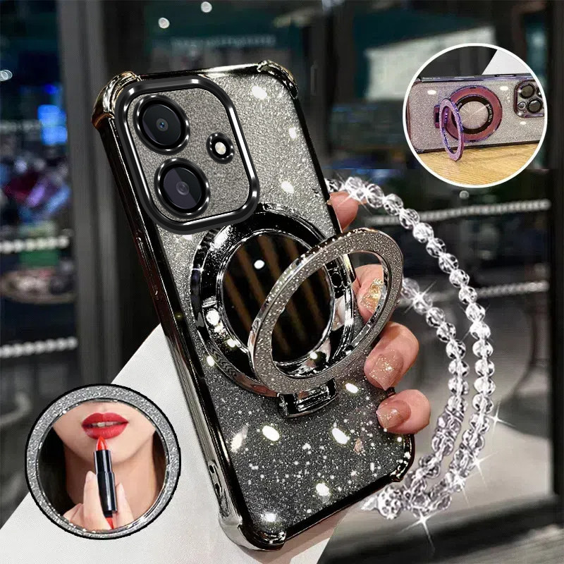 ปลอกสําหรับ OPPO A5 Pro 5G A3 A3X 4g A3 Pro สี่มุมกันกระแทกเคสโทรศัพท์ 3Dผู้ถือกระจกแต่งหน้าสร้อยข้อมือใหม่ softcase