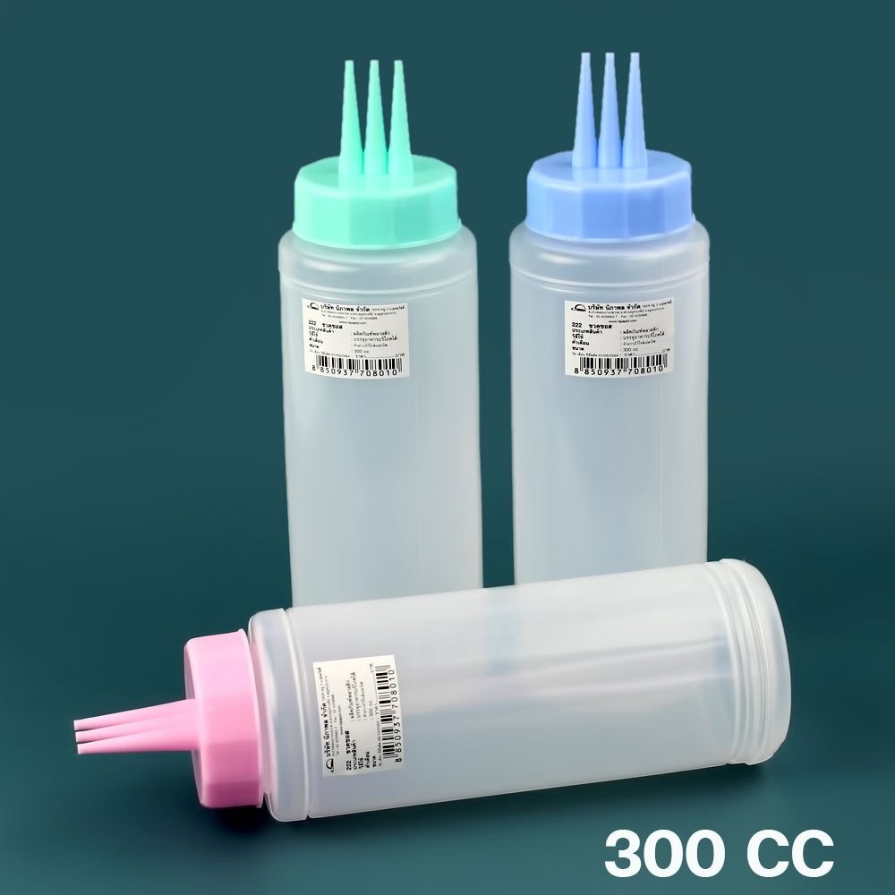 ขวดซอสพลาสติก ฝาปิด 3 รู ขวดซอส ขวดคัทชอพ ขวดบีบ (ขนาด300ml) รุ่น sauce-mayonise-ketchup-bottle-300-