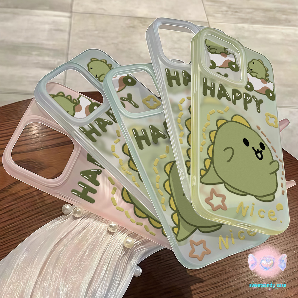 ❤จัดส่งในพื้นที่❤เคสมีน้ำค้างแข็ง TPU ไดโนเสาร์สีเขียว การ์ตูน สำหรับ iPhone16 15 14 13 11 8 7 6 Plus Pro Promax X XS XR