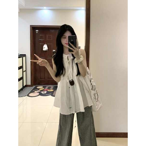 สตรีทแฟชั่น frenchy top เสื้อเชิ้ตเสื้อกล้ามแขนกุดลูกไม้จีบสีขาวสำหรับผู้หญิงเสื้อตุ๊กตาสวมหัวทรงเข้