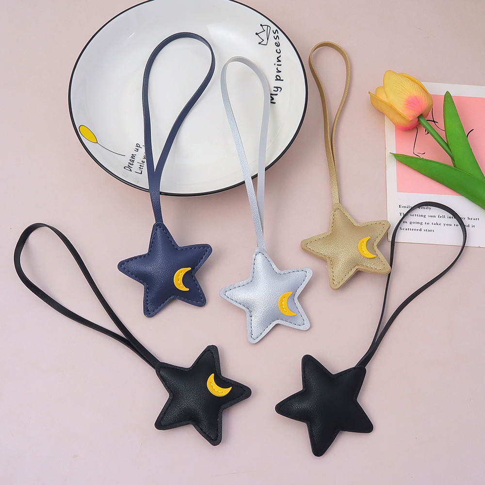 แฟชั่น Pentagram Moon Key Chains สีทึบ Pu หนัง Star Key แหวนสําหรับกระเป๋าถือแขวนกุญแจรถ Trinket