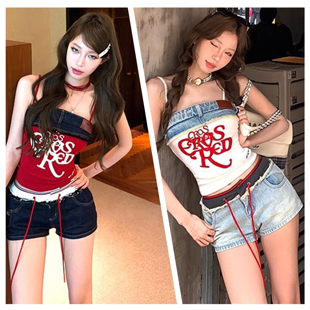 เสื้อเอวลอยแนวเกาหลี ยีนส์แมทช์ดี  ลายเทรนดี้ สวยเป๊ะ