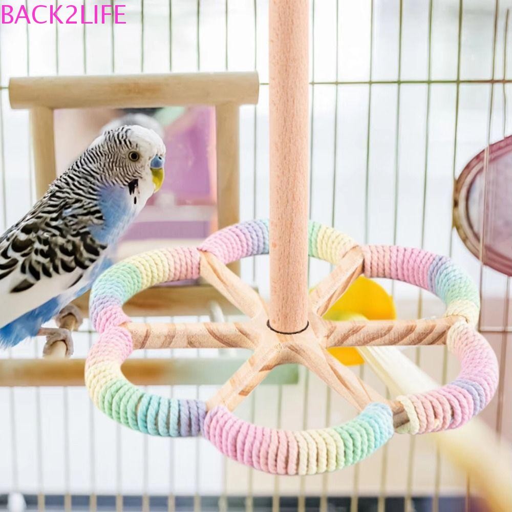 BACK2LIFE Rotary Tabletop Bird Perch, ไม้เนื้อแข็งที่ถอดออกได้ Bird Training Stand, ปลอดภัยสบาย Grip พร้อม Bells ประกอบง่าย Parrot Play Rack นกขนาดกลางขนาดเล็ก