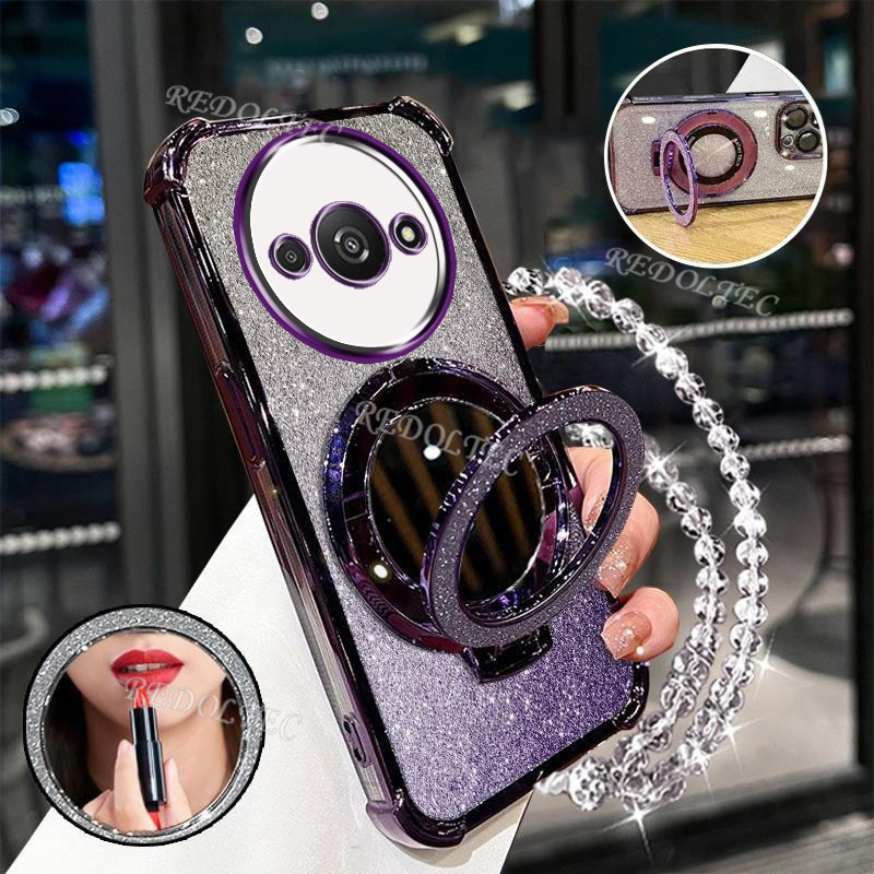 เคส Redmi A3 POCO C61 ใหม่Gradient Glitterปลอกพร้อมกระจกแต่งหน้าที่วางขาตั้งแม่เหล็กXiaomi RedmiA3 POCOC61 ตัวป้องกันเลนส์พร้อมวงเล็บเชือกเส้นเล็กฝาครอบโทรศัพท์กันกระแทก - รูปที่ 6