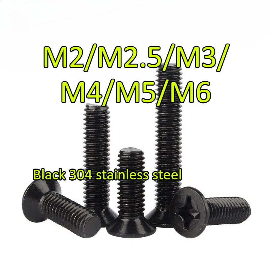 น็อต สกรู หัวเตเปอร์ ครอส  แฉก  สีดำ สแตนเลส 304 เกลียวมิล หยาบ  M2/M2.5/M3/M4/M5/M6 * L3-50mm Flat Head Cross Phillip Countersunk Machine Screw Black 304 stainless steel (JSK1-YL-TH)