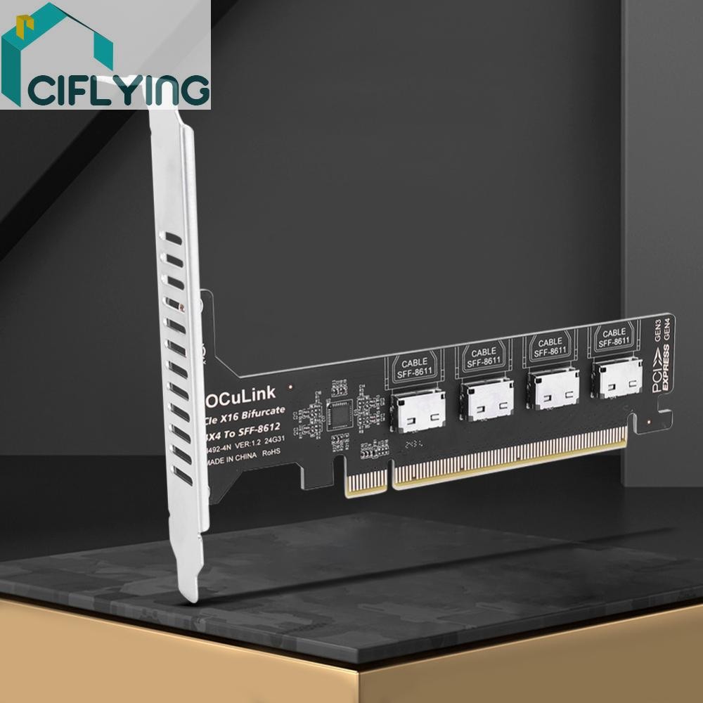 PCIE 4.0 X16 ถึง 1/4 พอร์ต OCulink SFF-8612 แยกการ์ด Bifurcation PCIE GEN4 64Gb [Ciflying.th]