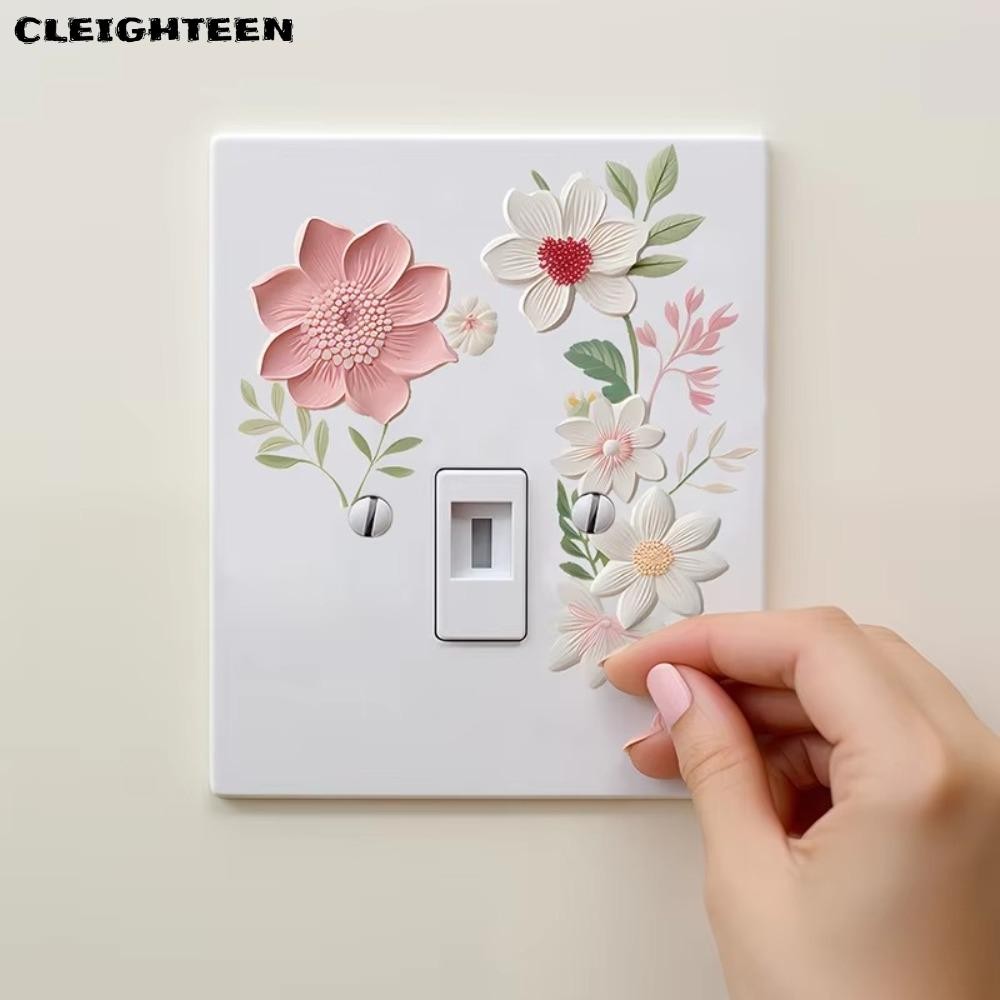 CLEIGHTEEN สติ๊กเกอร์กันน้ํา, DIY PVC Switch สติ๊กเกอร์ติดผนัง, แฟชั่นที่ถอดออกได้ดอกไม้สวยสติ๊กเกอร์ตกแต่งบ้านห้องนอนห้องน้ําห้องนั่งเล่น