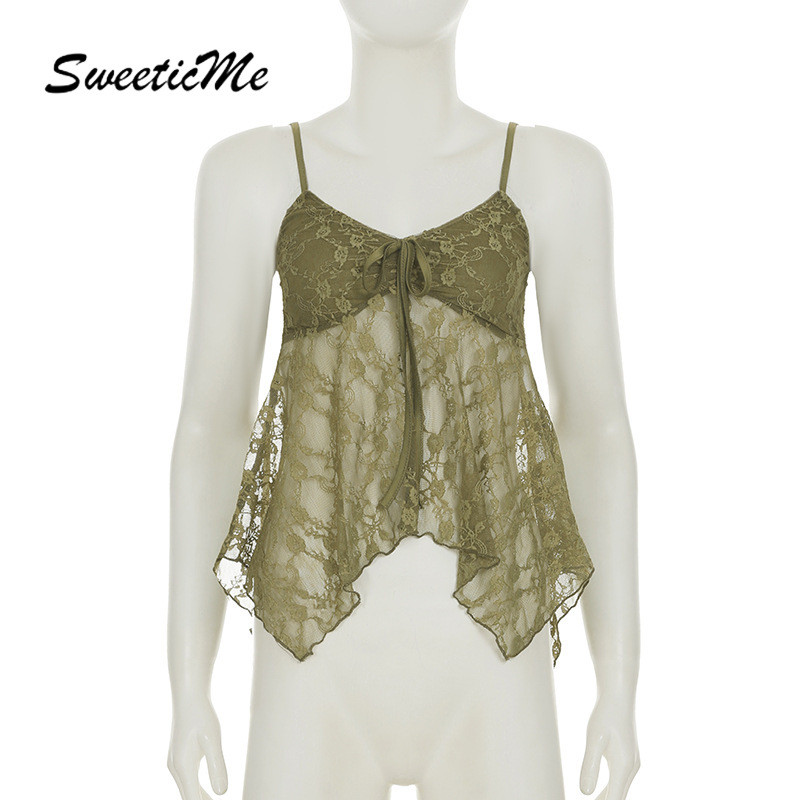SweeticMe เสื้อ.camisole หญิง ลายลูกไม้เซ็กซี่ ปี2025 มีเชือกลากสีเขียว — صورة 7