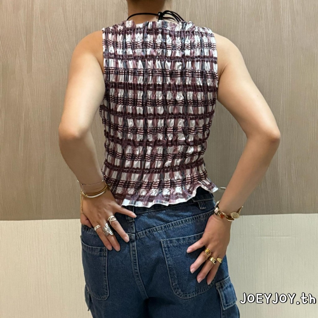 [ส่งบางส่วนจากประเทศไทย] เสื้อคลุมแขนกุดสำหรับผู้หญิง ลายสก๊อต พิมพ์ลายกระดิ่งขอบ สวมใส่ง่ายในฤดูร้อน ราคา ถูกที่สุด ดีลบีเคเค แกลเลอรีภาพที่ 3