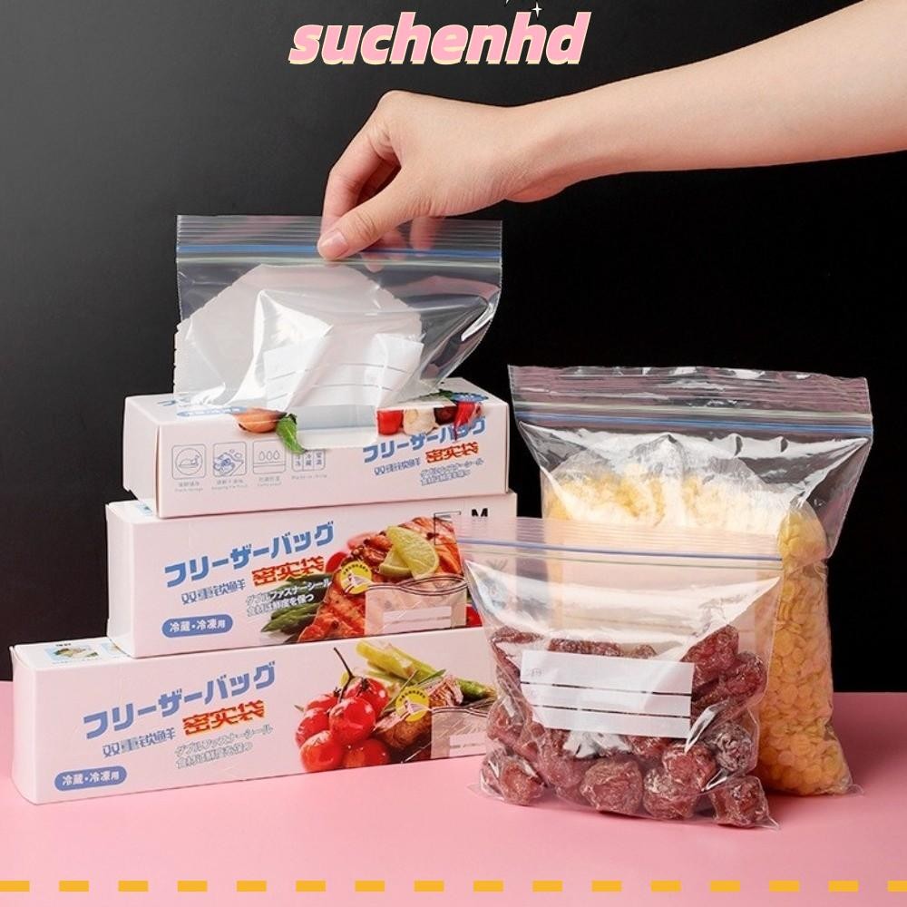 SUCHENHD ถุงซีลพลาสติก, S/M/L ถุงเก็บซิปเก็บสด, ถุงเก็บอาหารรั่วแบบใช้ซ้ําได้สําหรับผลไม้ธัญพืชผักเนื้อ