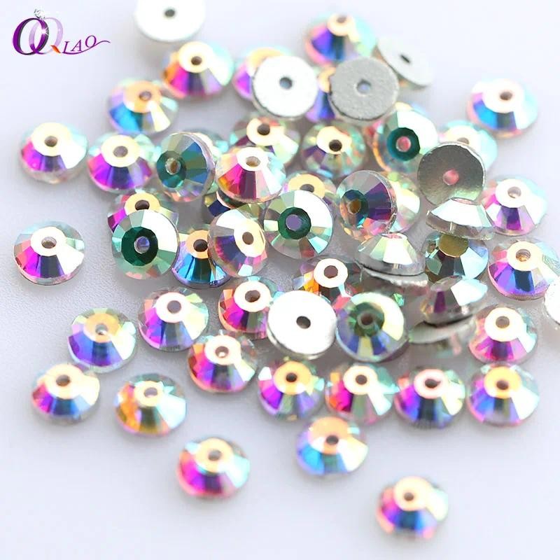 QIAO อัญมณีคริสตัลคุณภาพสูง ฐานทองคำเยื่อบุด้วยลูกปัด Rhinestones