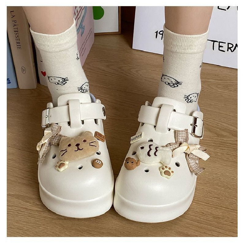 การ์ตูนน่ารัก Bowknot Cat รองเท้าปลานุ่มสำหรับผู้หญิง ออกแบบมาเพื่อความสะดวกในฤดูร้อน มีพื้นโฟมหนาป้องกันการลื่นไถล - รูปที่ 5