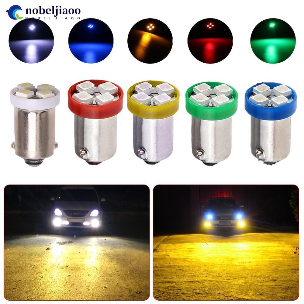 NOBELJIAOO 10 ชิ้นรถบรรทุก 12 โวลต์ BA9S T4W T11 1210 4 หลอดไฟ LED SMD ไฟสีเหลืองอําพัน 4 LEDs ไฟรถย