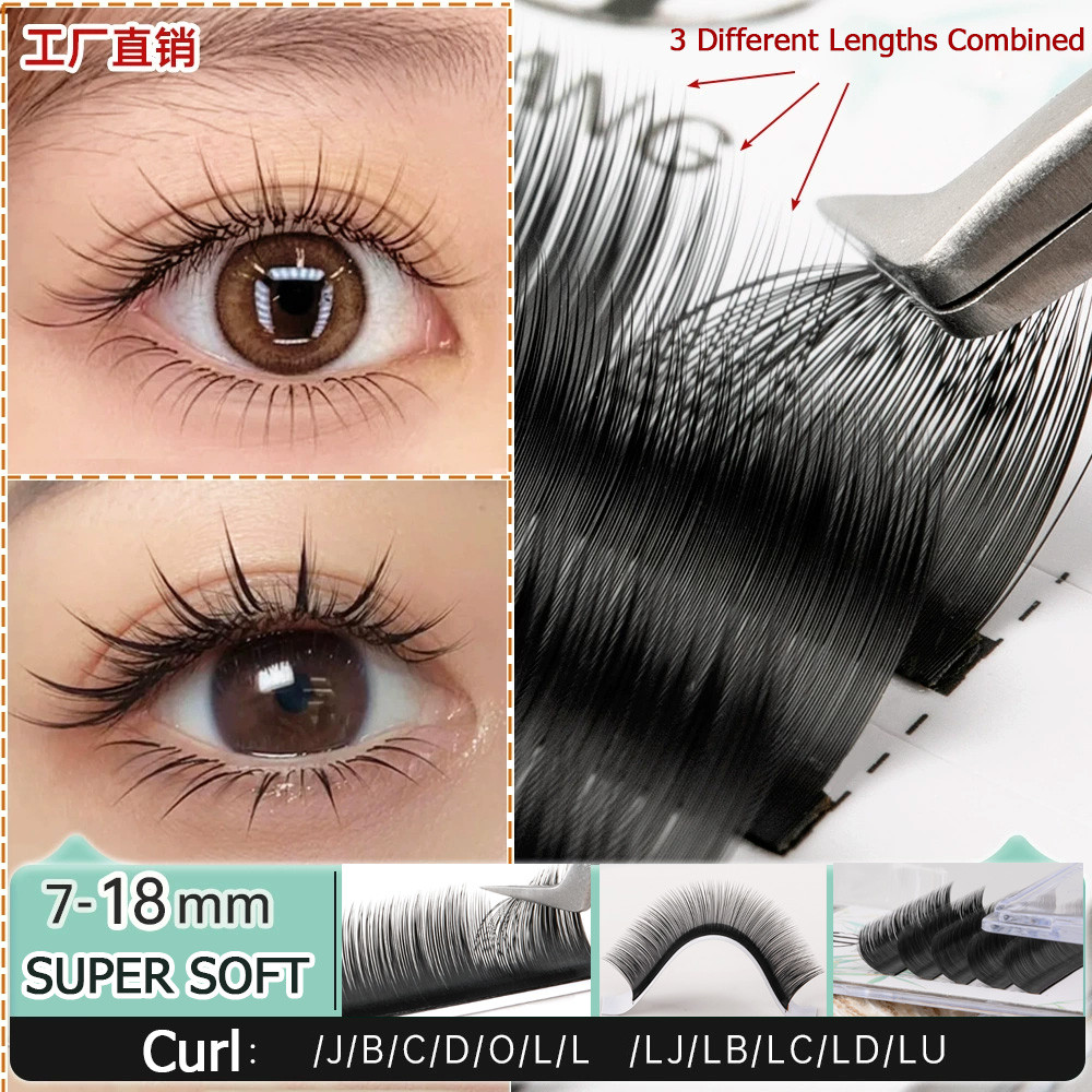 ปุยกระจัดกระจาย 0.07D Anti-Shedding Mink Lashes ขนตาปลอม Fox/สไตล์ดอกทานตะวัน, LC/LB/LLD/LU/LJ กว้าง-มุม, กํามะหยี่นุ่ม, ชั้นและต้านเชื้อแบคทีเรีย Lash Extensions ไม่