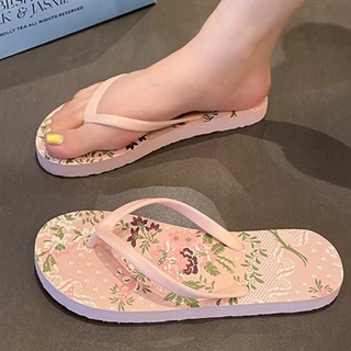 🍓EnJoy🍓พร้อมส่ง (LT-1835) รองเท้าแตะหูหนีบ ลายดอกไม้ พื้นแบน แฟชั่นสำหรับใส่ชายหาด