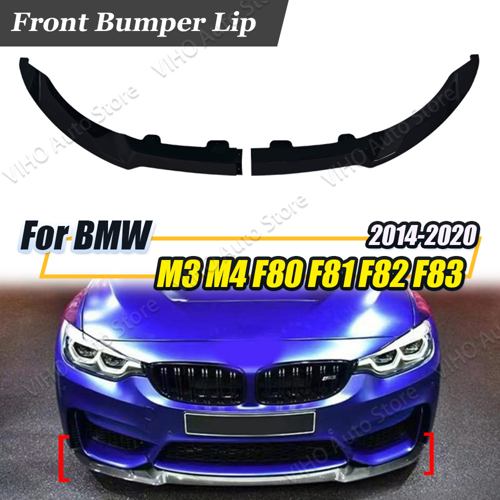 CS สไตล์กันชนหน้า Splitter Lip Diffuser สําหรับ BMW M3 M4 F80 F81 F82 F83 2014-2020 สีดําเงา ABS Spo