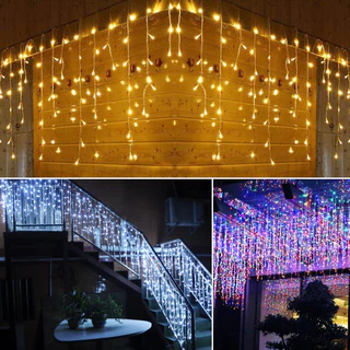 ไฟน้ำตก Led ไฟสายแบบหยดน้ำแข็งกันน้ำ ไฟม่าน LED ห้องเต็มไปด้วยดวงดาว 4M ไฟคริสต์มาส ไฟตกแต่งห้องนอน ตกแต่งงานแต่งงาน