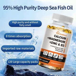 AvitaGlow Calcium Magnesium with Vitamind3 Zinc Capsules  for Strong Bones,Nerve & Immune Function Support untuk Tulang & Gigi yang Kuat, Fungsi Jantung,Promotes Heart & Nerves System Health & Immune 120pcs