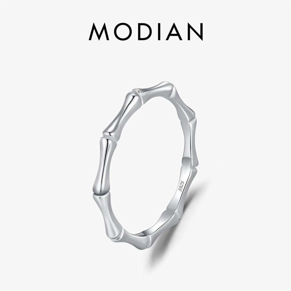 MODIAN 925 เงินสเตอร์ลิง แหวน eternity band ลายขัดไม้ไผ่ สไตล์แฟชั่นสำหรับผู้หญิง