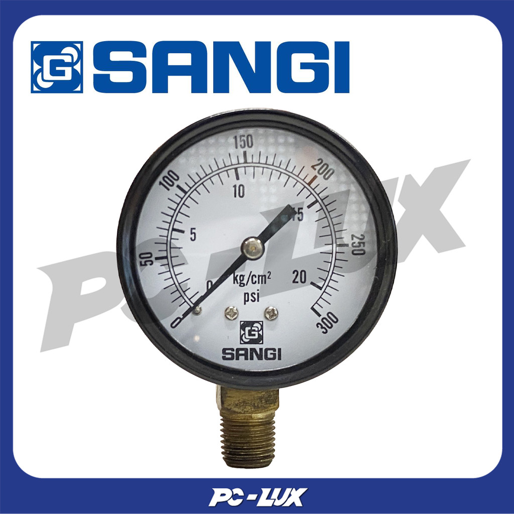 SANGI เกจ์วัดความดัน แกนล่าง 0-20 Kg/cm2&psi 1/4"PT รุ่น 030612