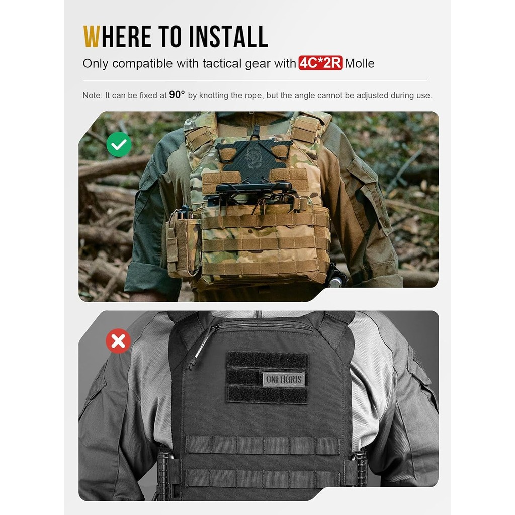 OneTigris MOLLE Phone Holder Version 2.0, Plate Carrier Accessories Tactical Vest Phone Chest Mount 