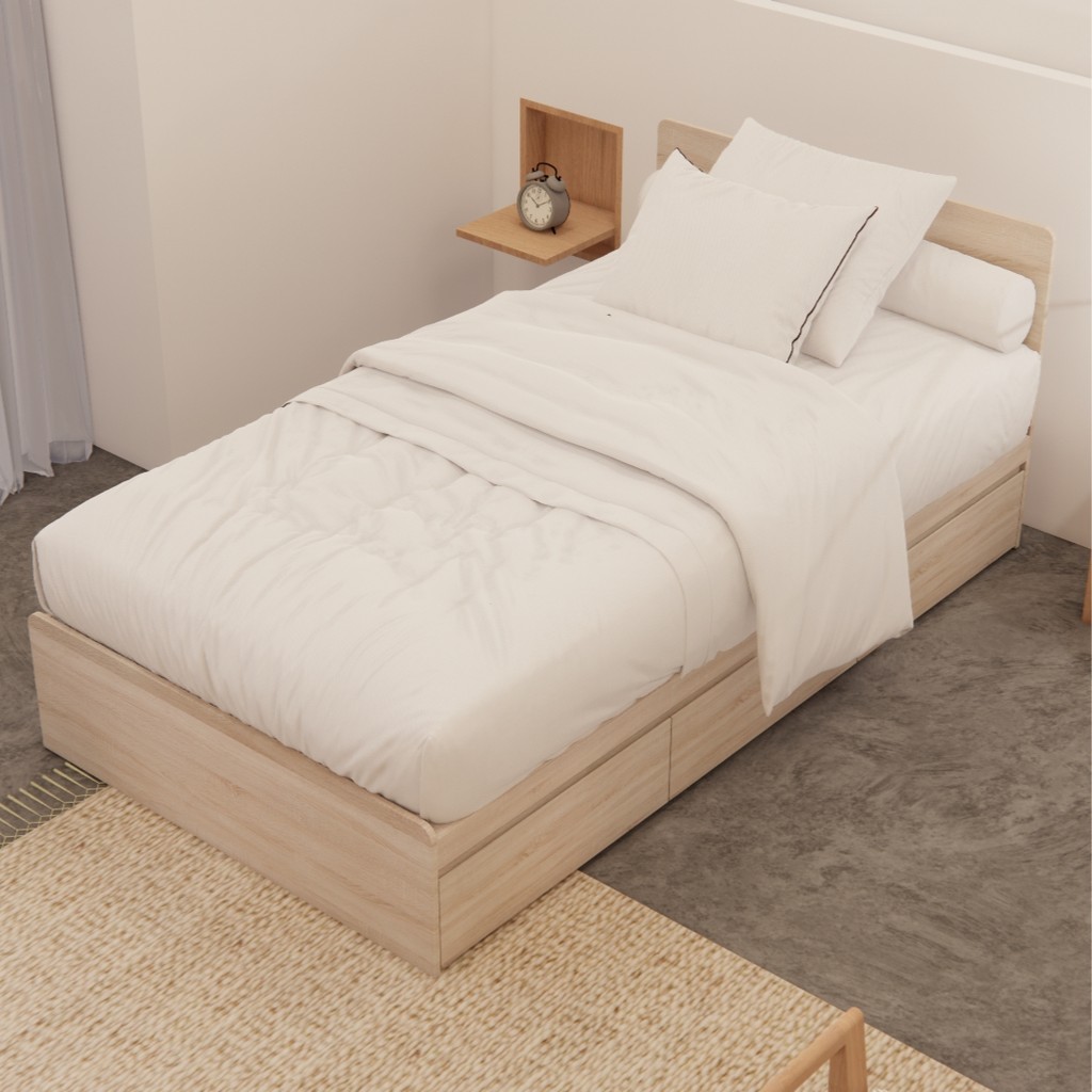 Looms เตียงนอน ขนาด 3.5 ฟุต รุ่น PERCY สีโซลิดโอ๊ค (110x203x80 ซม.)  แบรนด์ LOOMS