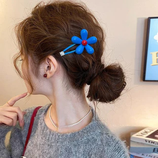 1/2 ชิ้นผู้หญิงสีฟ้าดอกไม้ใหญ่ BB กิ๊บติดผมคลิป Barrettes อุปกรณ์เสริม