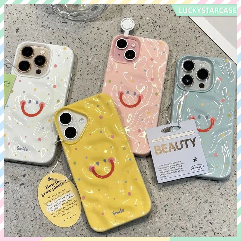 สําหรับ iPhone 16 15 14 13 12 11 Pro Max X XR XS Max 16 7 8 Plus เคส เคสไอโฟน 16 ยิ้มลายจุดเคสโทรศัพท์การ์ตูนสัตว์นิ่ม