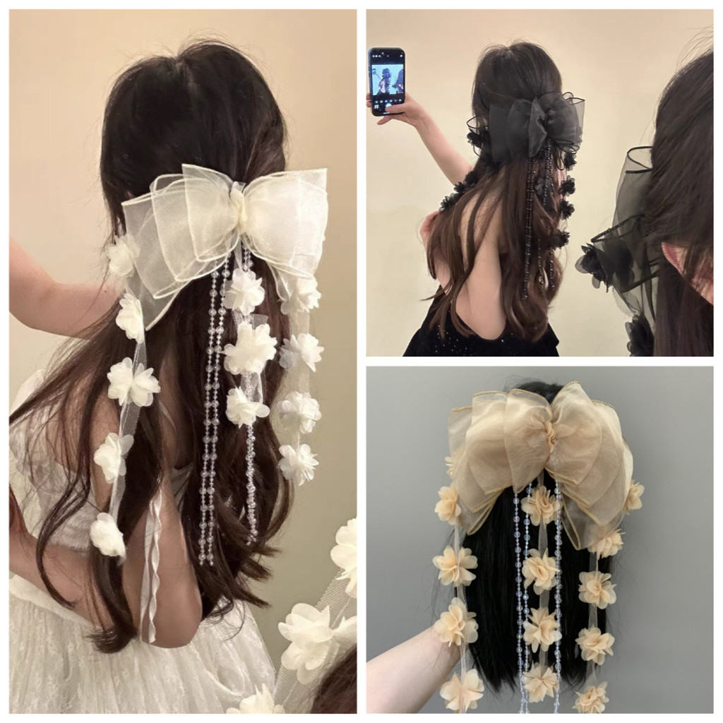 กิ๊บติดผมพู่ลูกปัดโบว์ สวยงามเหมือนนางฟ้า เครื่องประดับผมคลิปสปริง