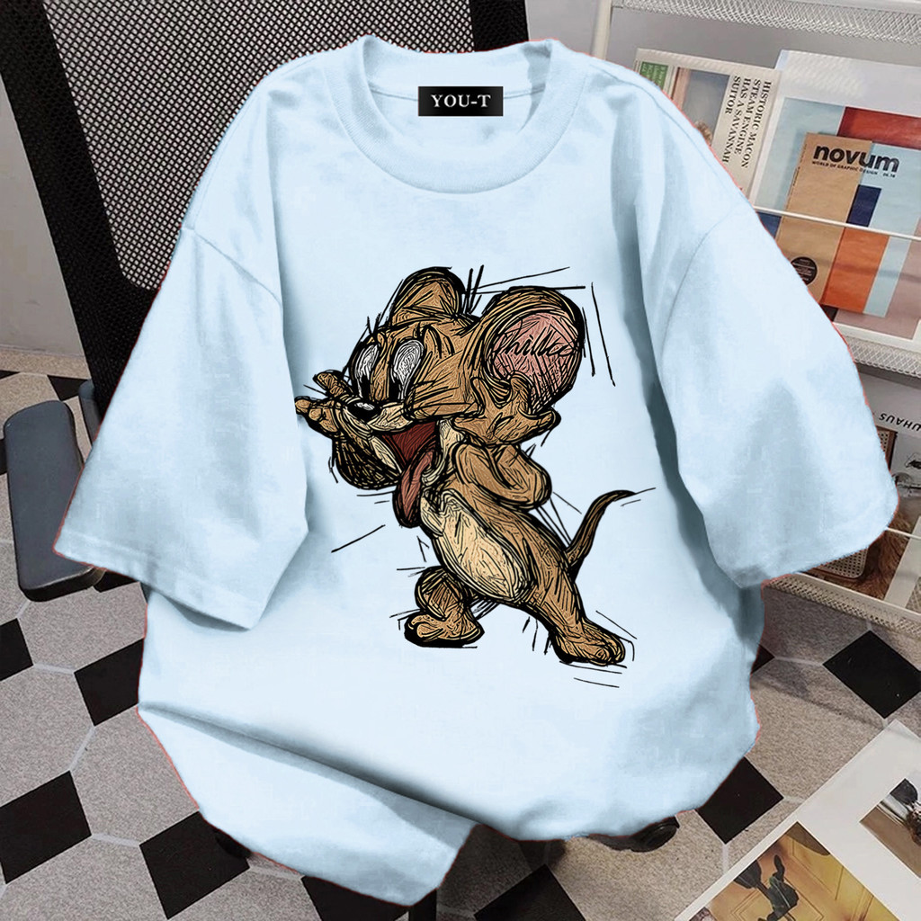 🌷Su.Tee🌷 ผู้หญิง เสื้อยืด oversize เสื้อหวานๆ เกาหลี โคตรนุ่ม ผ้าคอตตอน ลาย "Jerry" สินค้าใหม่ 2025