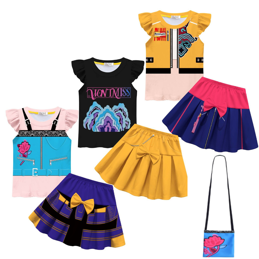ชุดคอสเพลย์ Demon Hunters สไตล์อนิเมะ K-Pop สำหรับเด็กผู้หญิง พร้อมเสื้อและกระโปรง เหมาะสำหรับHALOWEEN