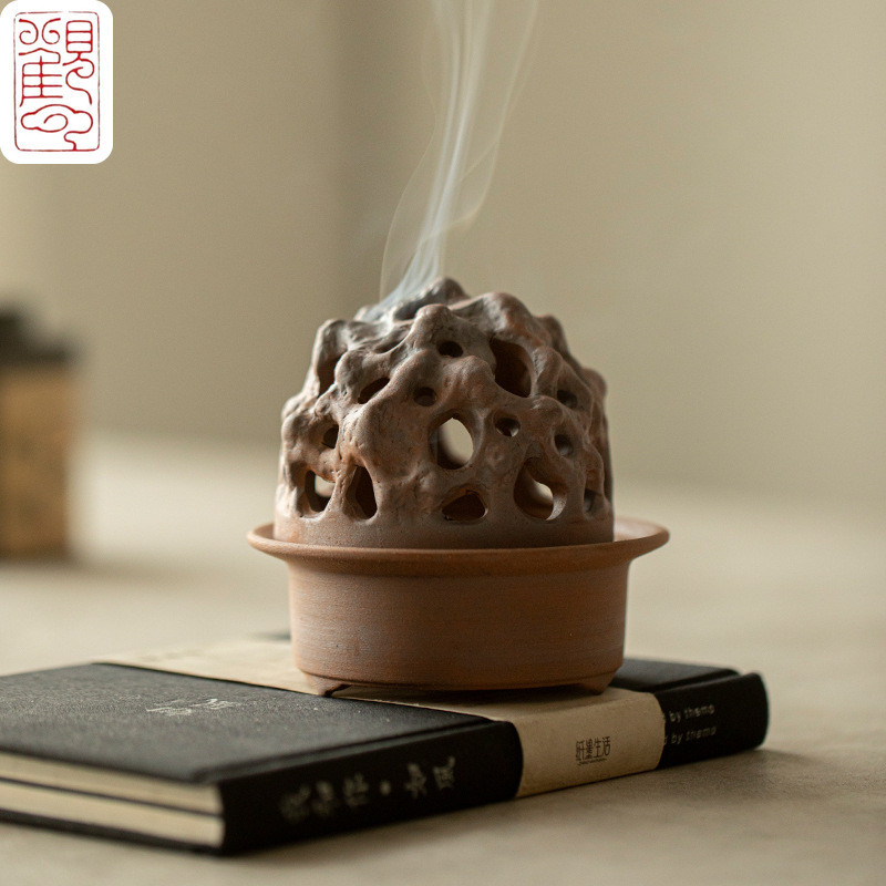 เครื่องปั้นดินเผาดิบเก่าหินโคลนกระถางธูปย้อนยุคเซนกระถางธูปผู้ถือธูปแผ่นกระถางธูปกังฟูชุดน้ําชาธูปเซรามิก [จจ015]