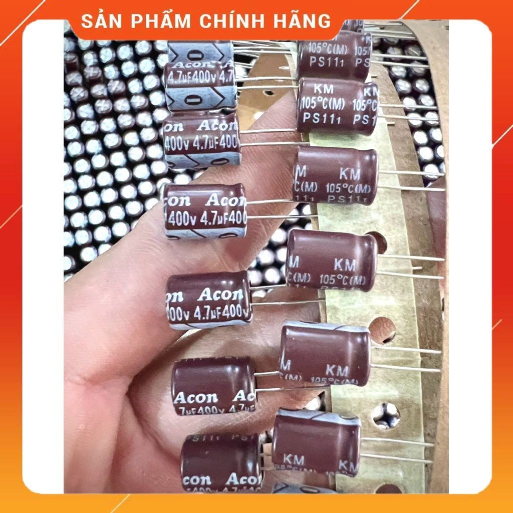 [ 20 ชิ้น ] POWER CAPACITORS 4.7UF, 400V4.7UF, 4.7UF400V (8x12mm) ยี่ห้อ Acon Aishi
