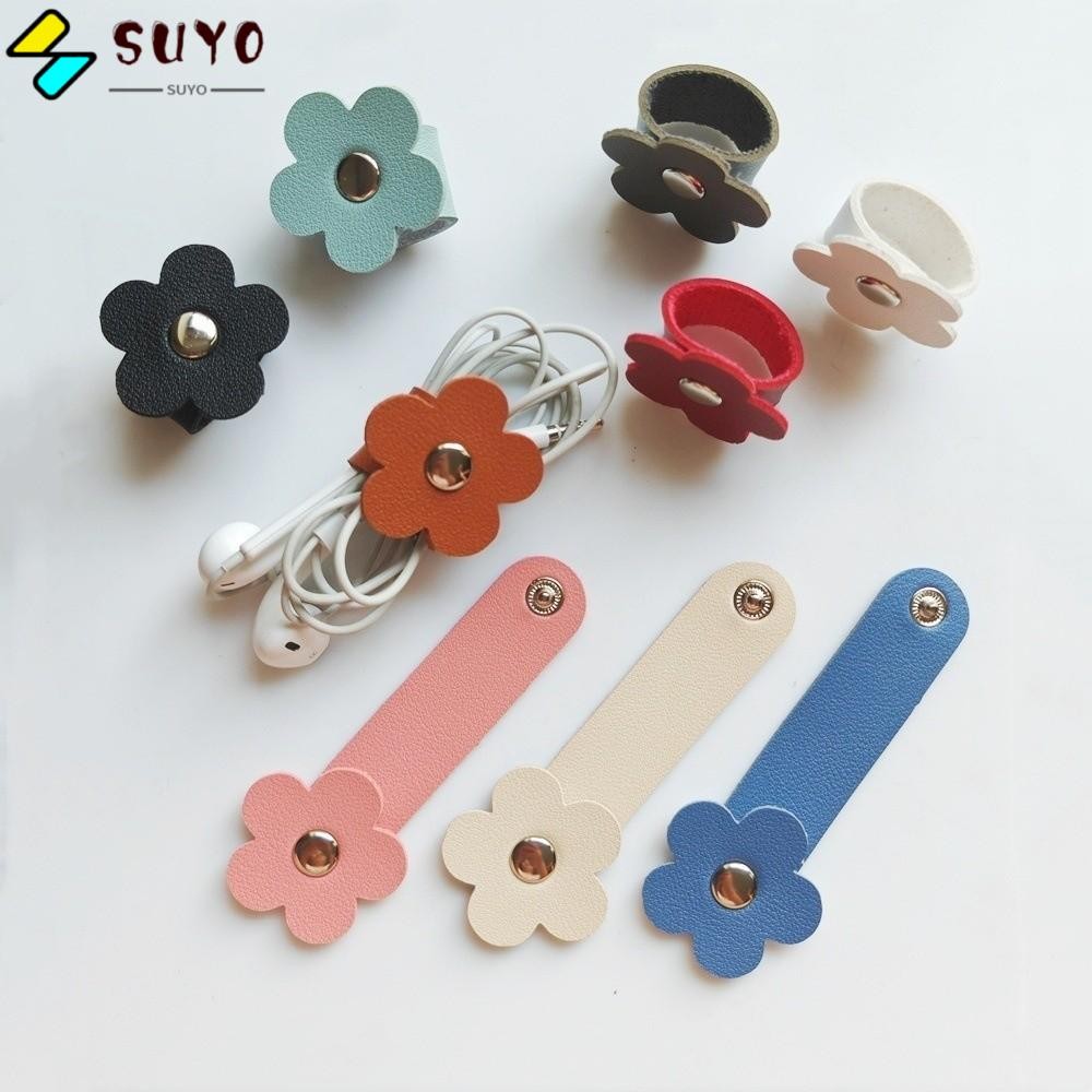 【⚡เวลาจำกัดราคาต่ำ】ที่ม้วนเก็บสายดอกไม้ ซูโย, คลิปจัดระเบียบสายไฟแบบหนังแบบใช้ซ้ําได้, อุปกรณ์เสริมสายรัดยึดแบบพกพาสายหูฟัง