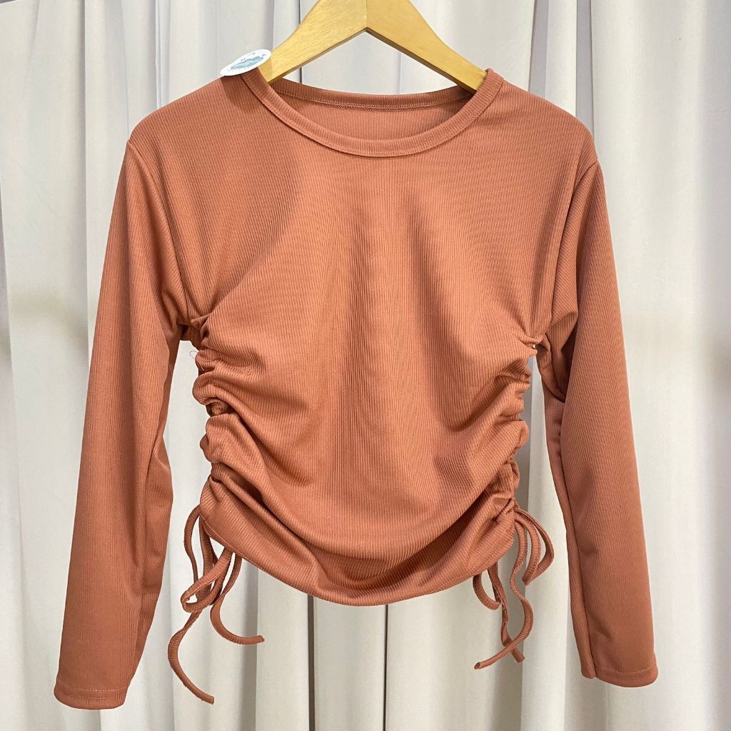 [Mardhatillah] sc. VALEN TOP BLOUSE / Vierrra / Naomi Womens DRAWSTRING BLOUSE / RIB KNIT CROP BLOUS