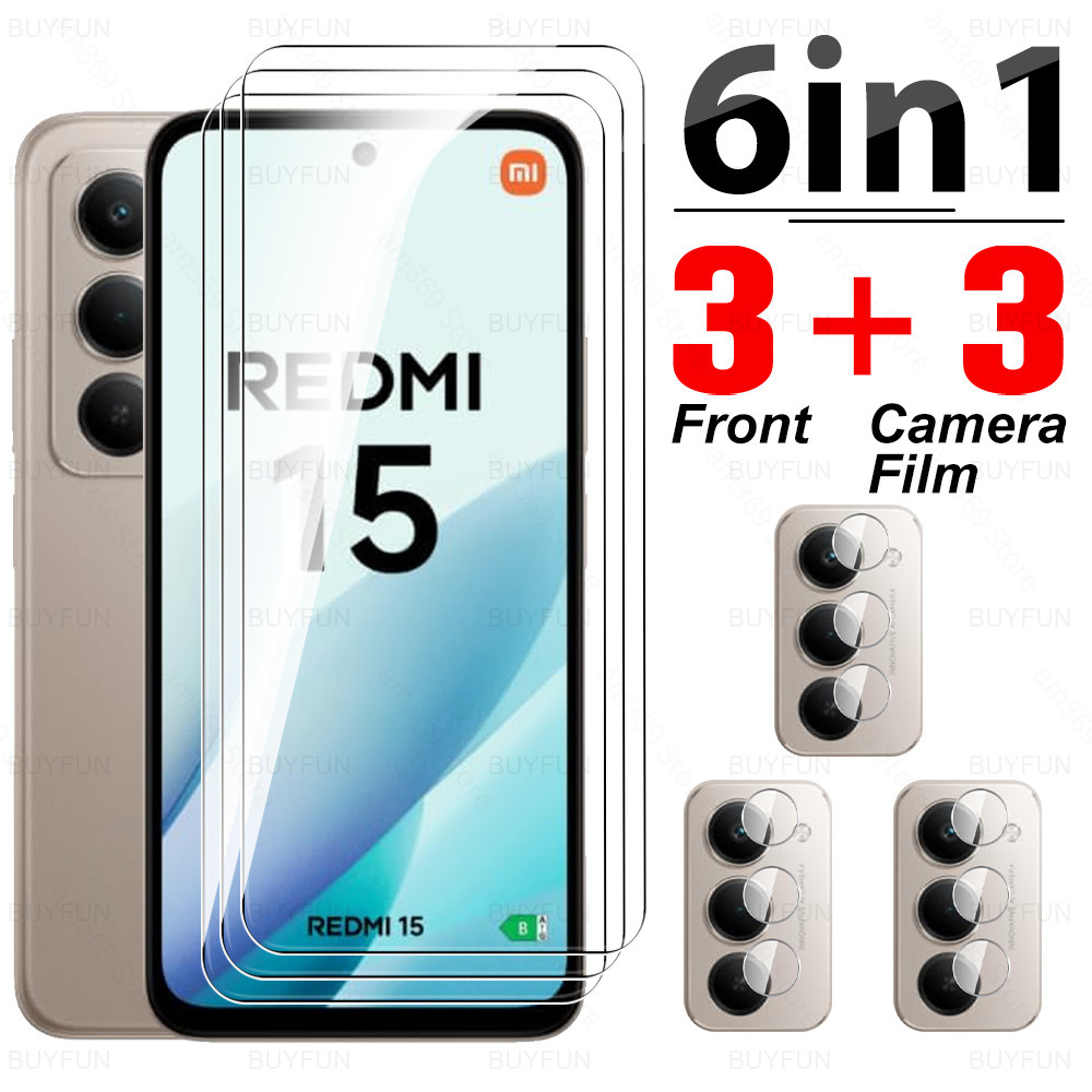 สําหรับ Xiaomi Redmi 15 4G 5G กระจกใส 6in1 กระจกนิรภัยกล้องฟิล์ม Redmi15 Redmy 15 Redmi 4G 5G ป้องกันหน้าจอ