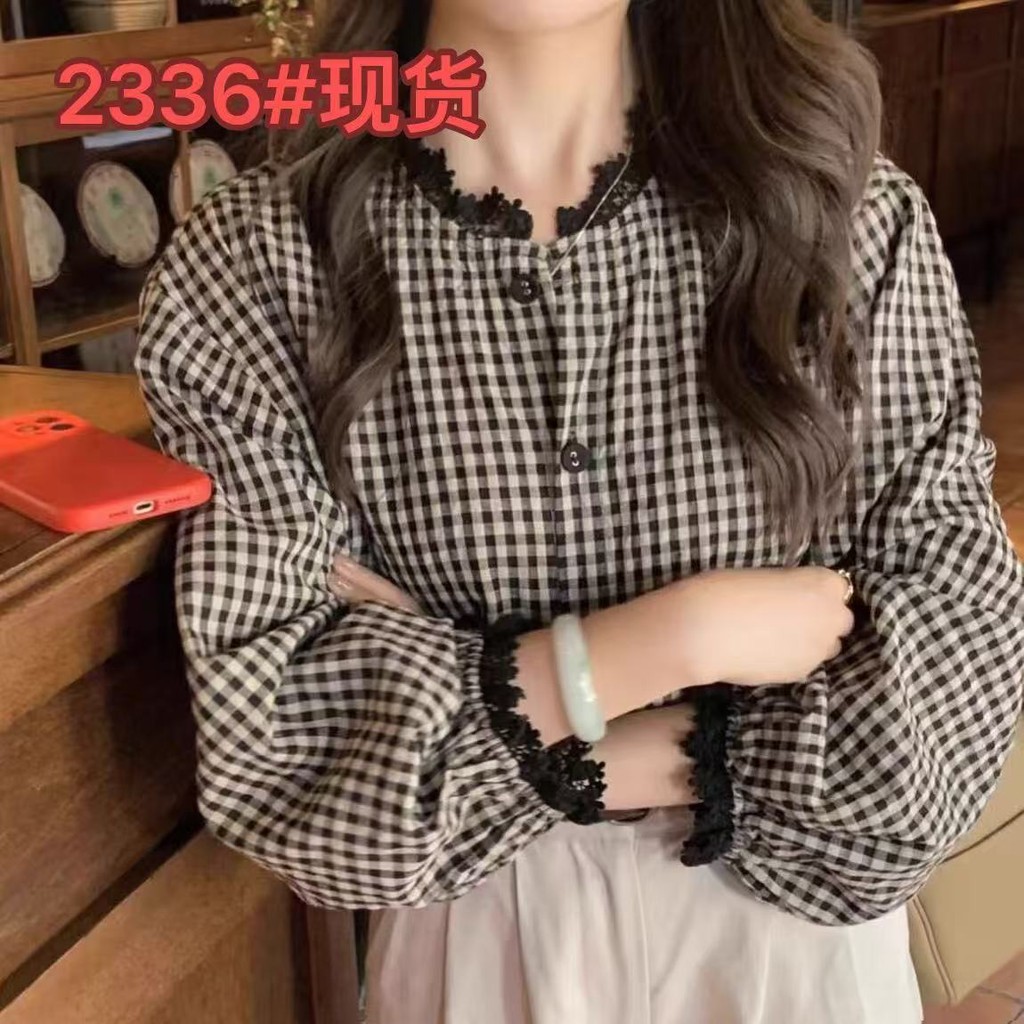 สไตล์ฝรั่งเศสตรวจสอบเสื้อผู้หญิงต้นฤดูใบไม้ร่วง 2025 สไตล์ใหม่Retro Westernสไตล์อายุลดAll-Matchเสื้อ