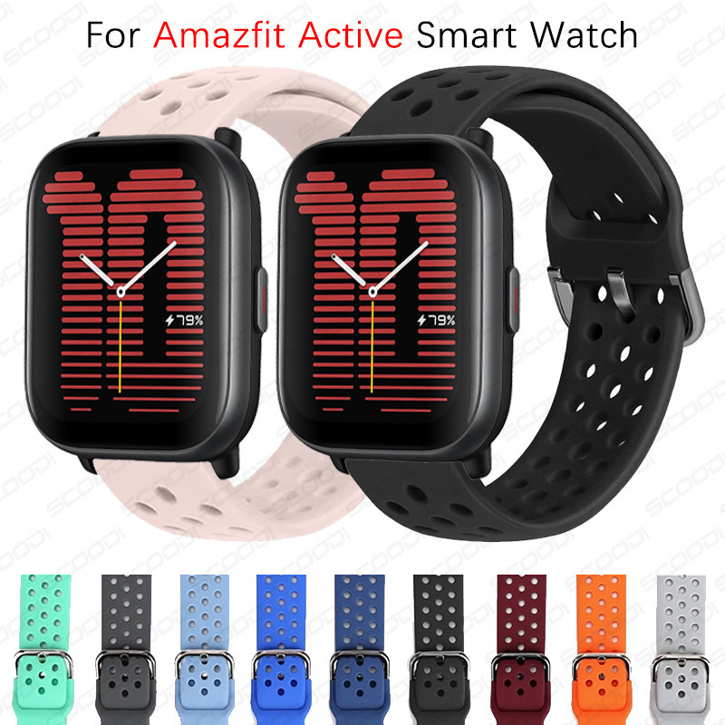 สายนาฬิกาทดแทนซิลิโคนอ่อนนุ่มสําหรับสร้อยข้อมือสมาร์ทวอทช์ Amazfit Active / Active 2 สายรัดระบายอากาศ