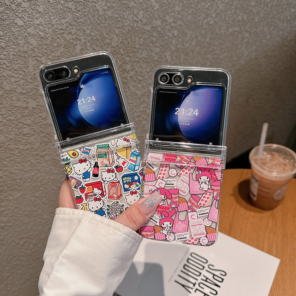 น่ารักความงามกันชนสําหรับ Samsung Galaxy Z Flip5 Ins PC Samsung Z Flip6 Z Flip5 4 3 Flip Z 5 3 in 1 บานพับโปร่งใสออกแบบเคสโทรศัพท์