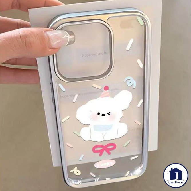 การชุบที่หรูหราโปร่งใสเคสปมโบว์ลูกสุนัขสุดน่ารักเข้ากันได้สำหรับ IPhone 13 XR 11 15 12 14 Pro Max 7 8 Plus X XS MAX
