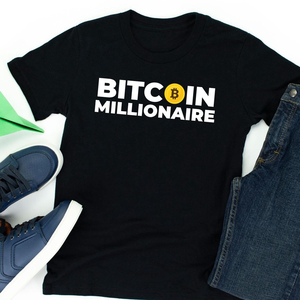 Bitcoin Millionaire Shirt Millionär Börse Stock Ex รัดรูป สีดำ คอกลม S-5XL ธรรมดา